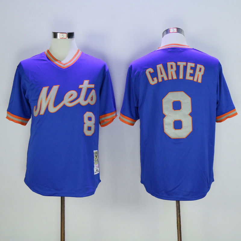Men New York Mets 8 Carter Blue Throwback MLB Jerseys